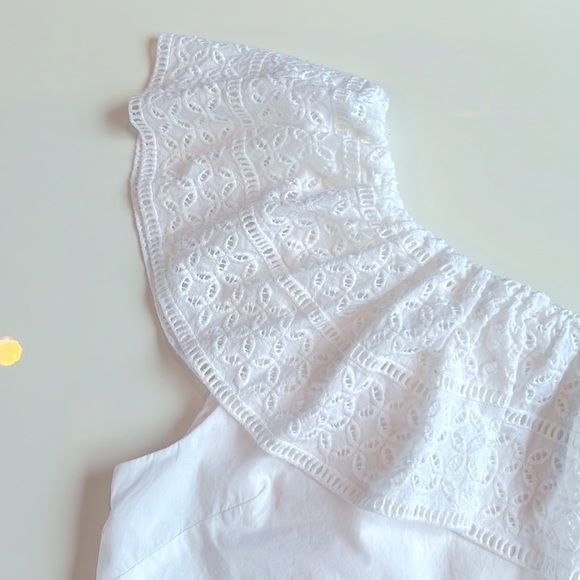 Abercrombie and Fitch white cotton dress one Shoulder, ruffle eyelet embroidery - Picture 4 of 9